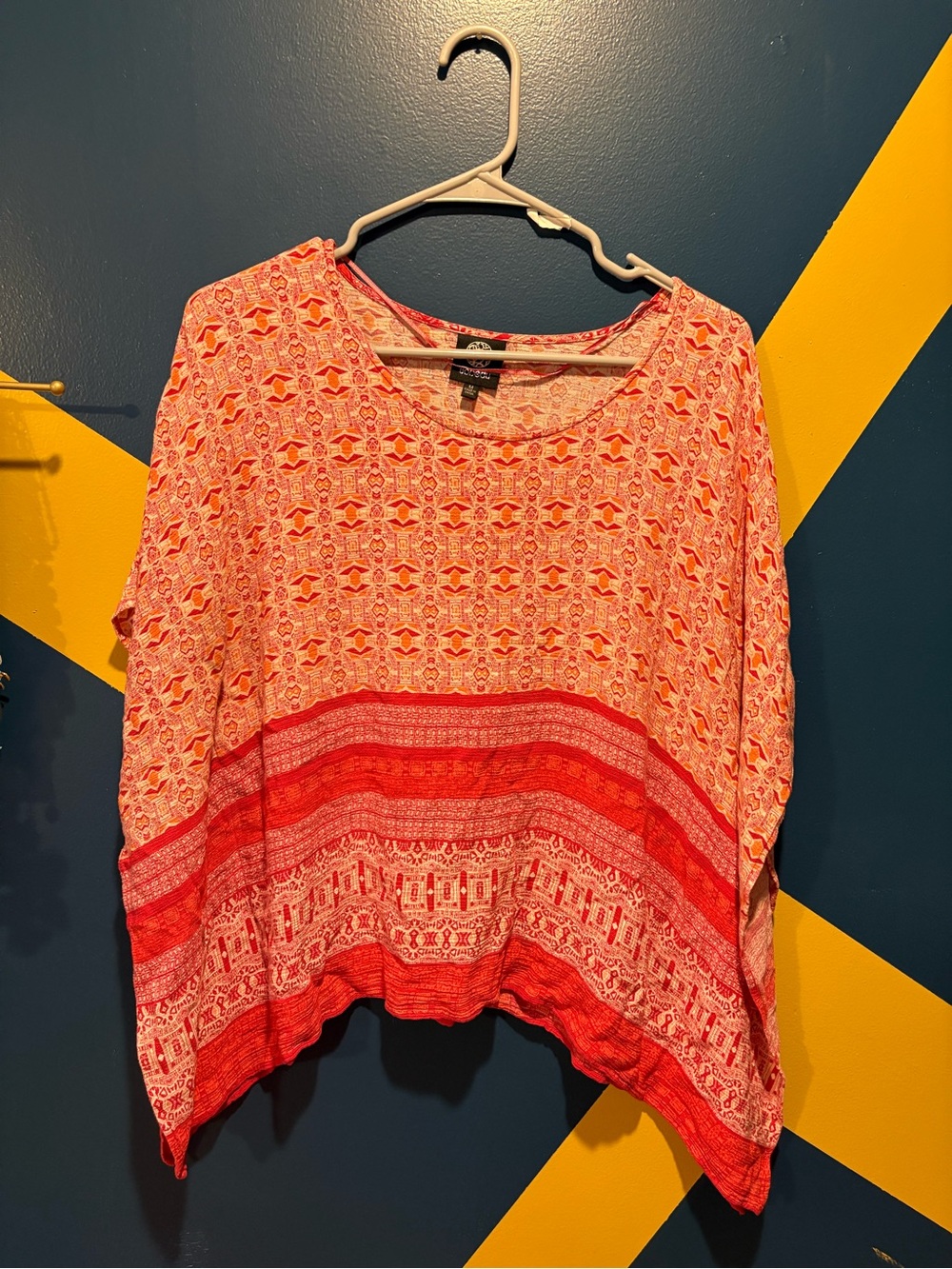 Bobeau Red & Orange Boho Dolman Sleeve Boxy Fit Top EUC